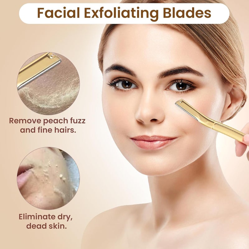 AIBRIT Dermaplaning Tool for Face, Dermaplane Razor for Peach Fuzz with Metal Grip, Professional Eyebrow Razor for Women, Facial Razor for Women Gold (12 Replaceable Blades) - Image 4